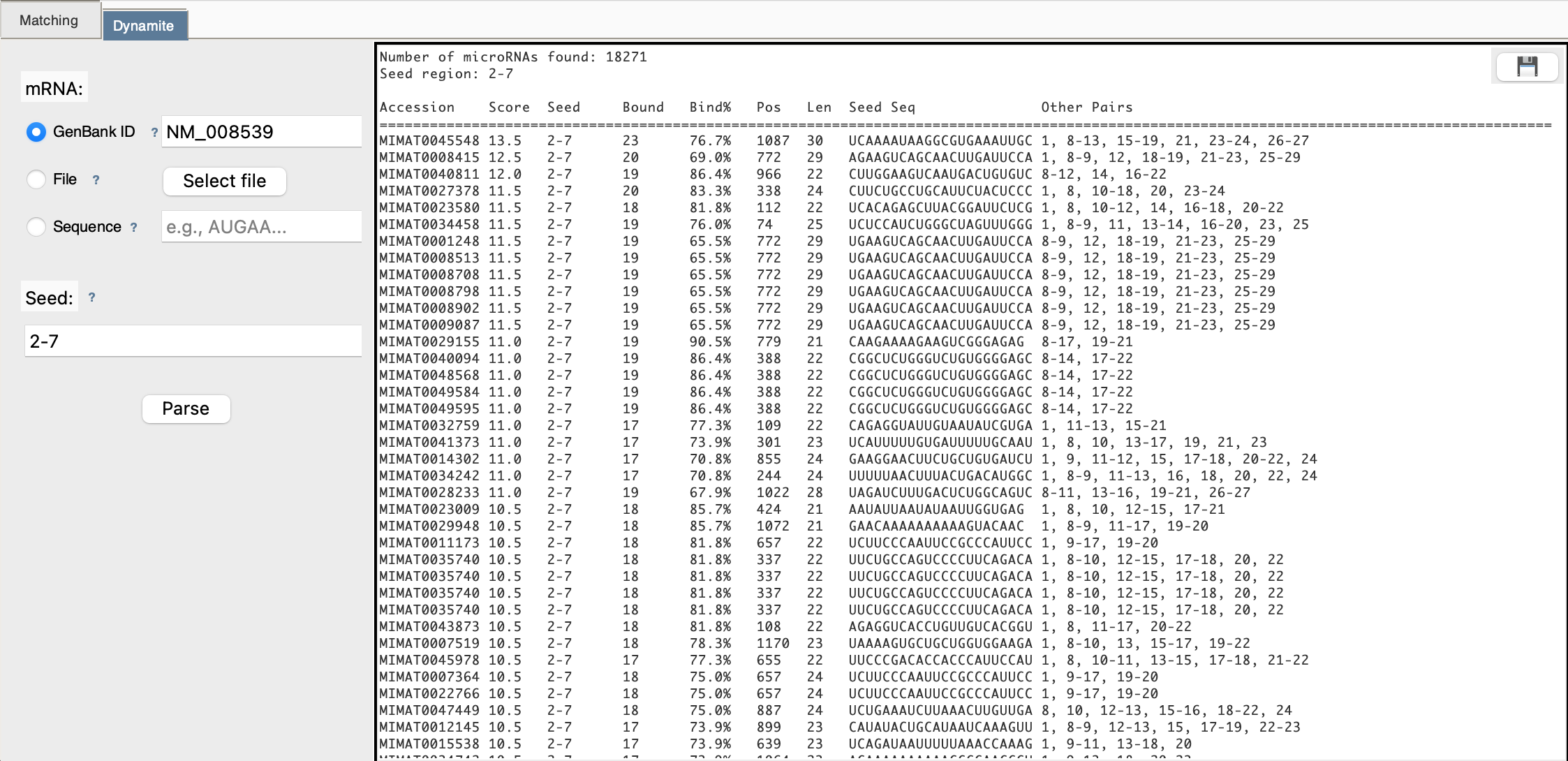 Dynamite Mode Results Table
